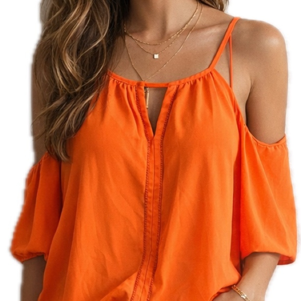 Worthington Vibrant Orange Cold Shoulder Blouse